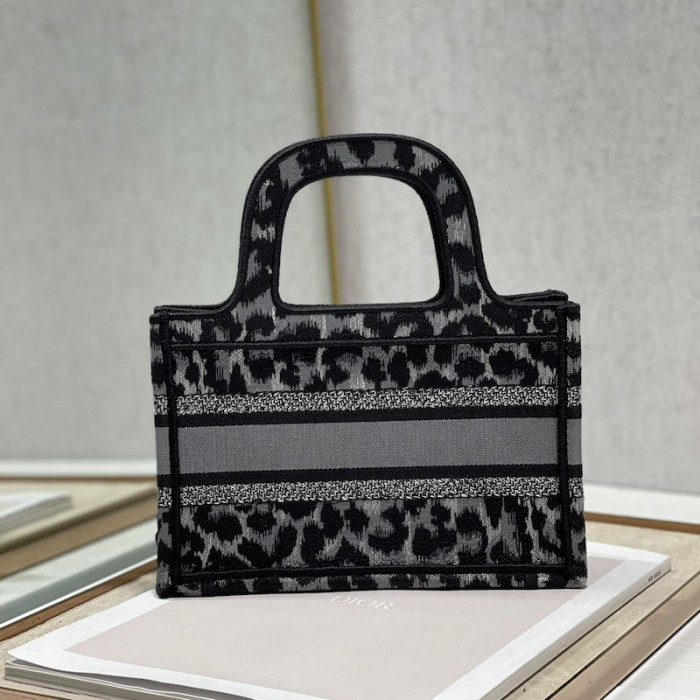 D*or mini book tote gray leopard mizza embroidery