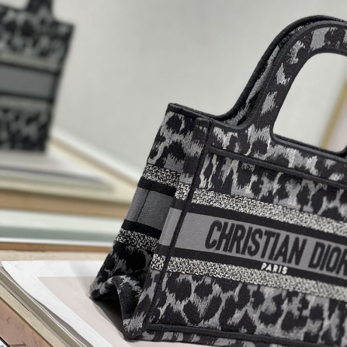 D*or mini book tote gray leopard mizza embroidery