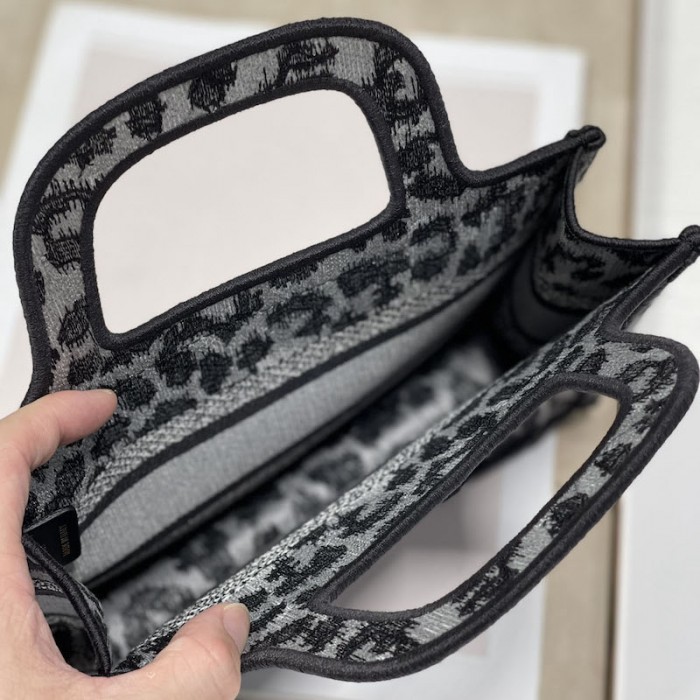 D*or mini book tote gray leopard mizza embroidery
