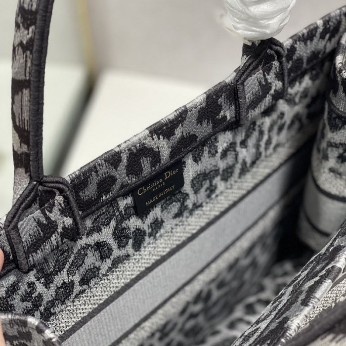 D*or samll book tote gray leopard mizza embroidery