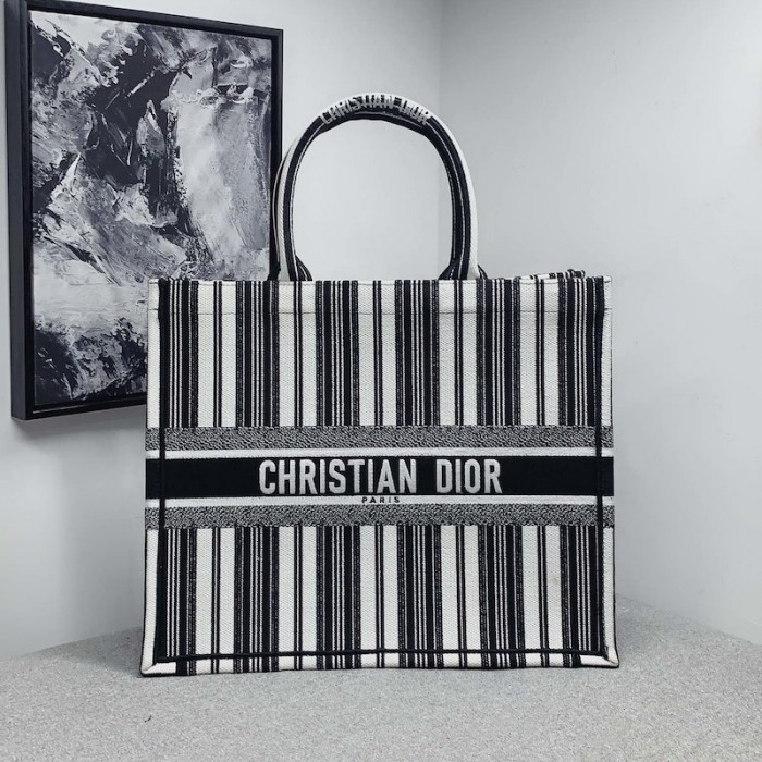 D*or book tote black and white stripes