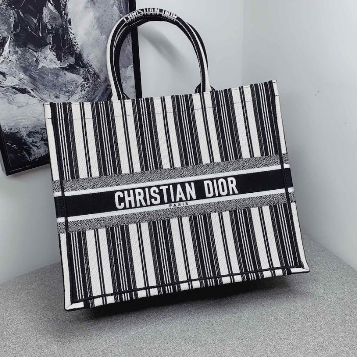 D*or book tote black and white stripes
