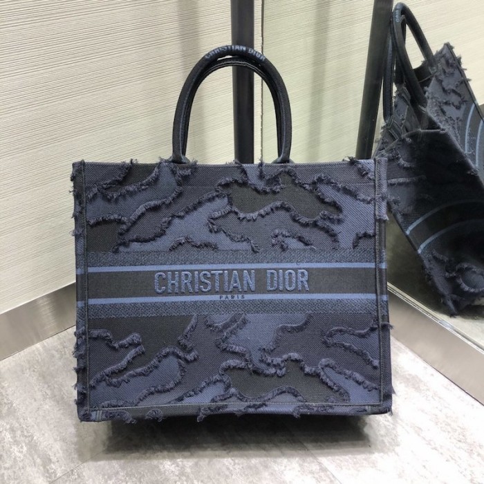D*or book tote camouflage embroidered canvas bag blue