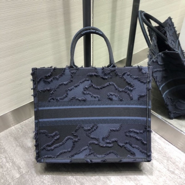 D*or book tote camouflage embroidered canvas bag blue
