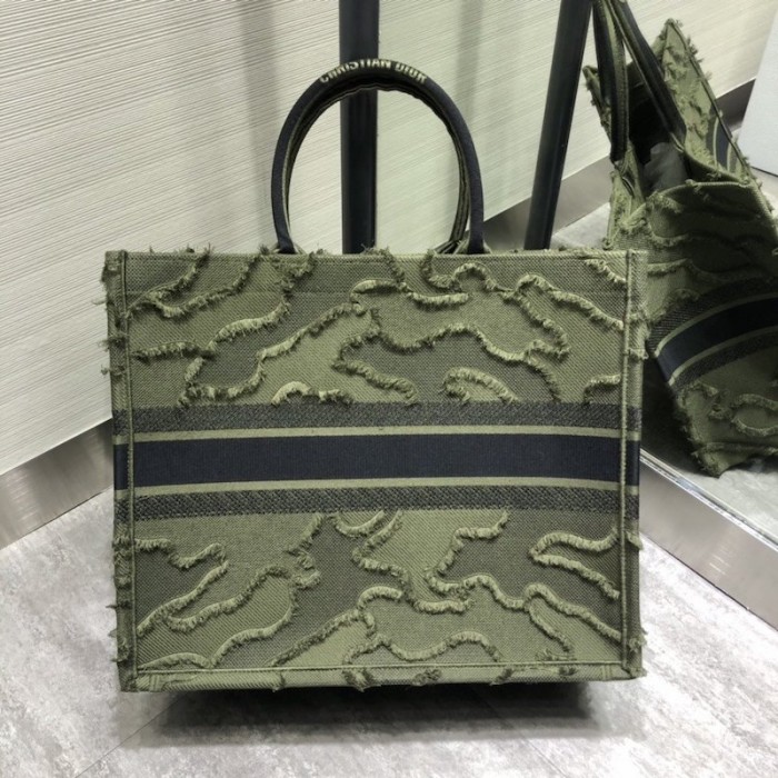 D*or book tote camouflage embroidered canvas bag green