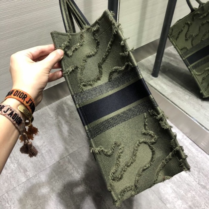 D*or book tote camouflage embroidered canvas bag green
