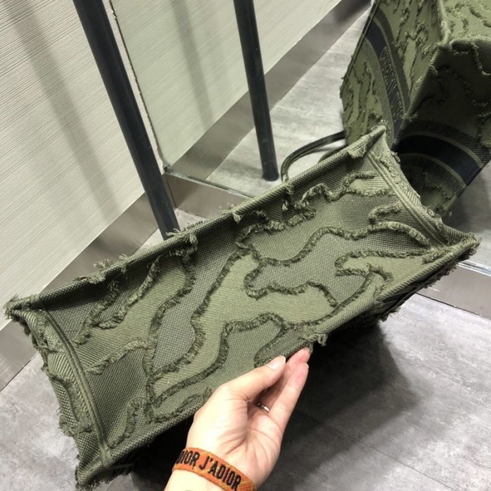 D*or book tote camouflage embroidered canvas bag green