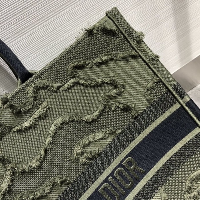 D*or book tote camouflage embroidered canvas bag green