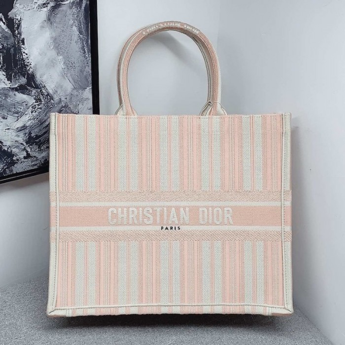 D*or book tote pink and white stripes