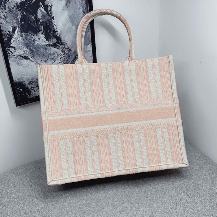 D*or book tote pink and white stripes