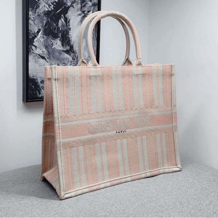 D*or book tote pink and white stripes