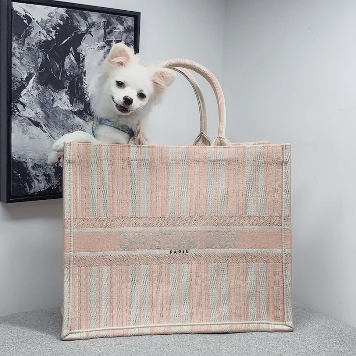 D*or book tote pink and white stripes