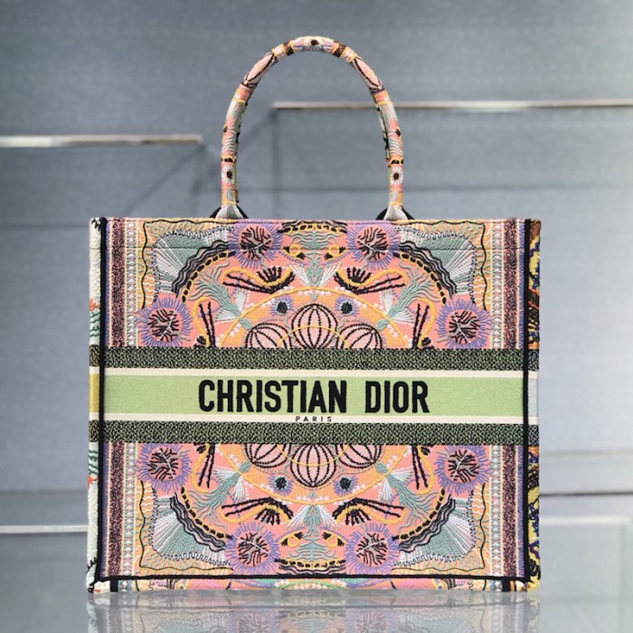 D*or book tote multicolor D*or in lights embroidery large