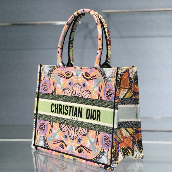 D*or book tote multicolor D*or in lights embroidery small