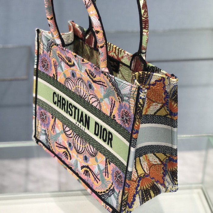 D*or book tote multicolor D*or in lights embroidery small