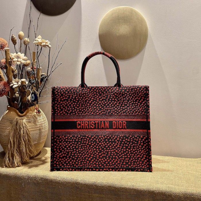D*or large D*or book tote i love paris and red hearts embroidery