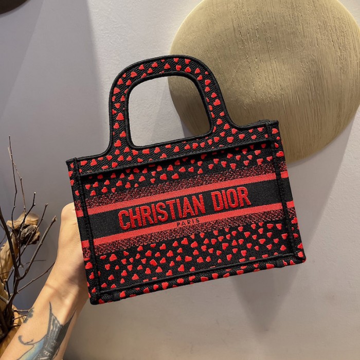 D*or mini D*or book tote i love paris and red hearts embroidery
