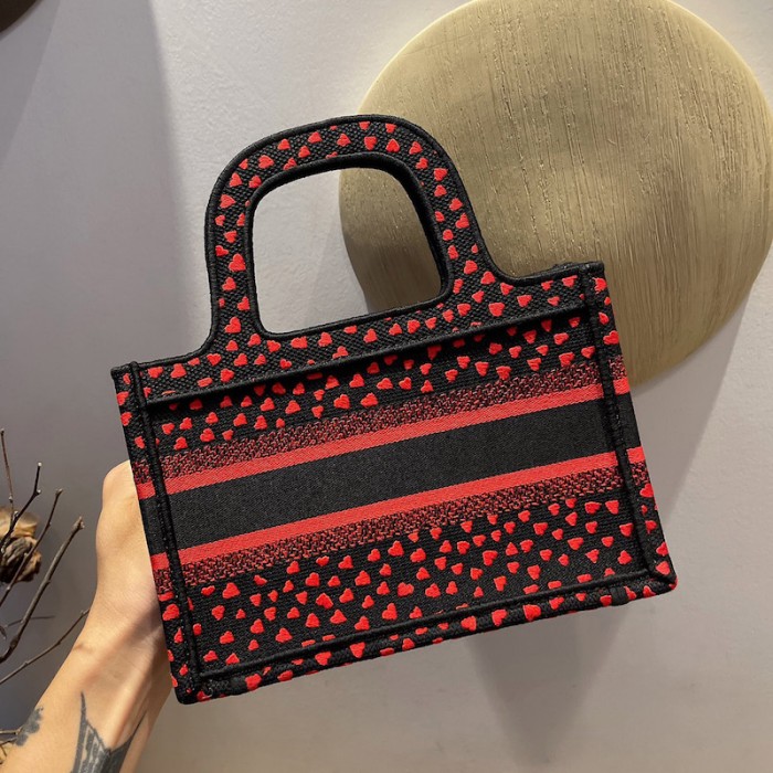 D*or mini D*or book tote i love paris and red hearts embroidery