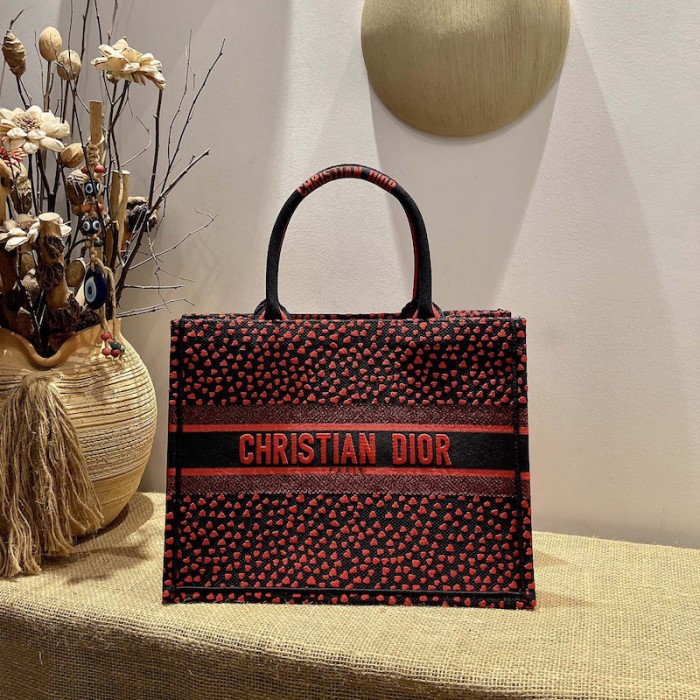 D*or small D*or book tote i love paris and red hearts embroidery