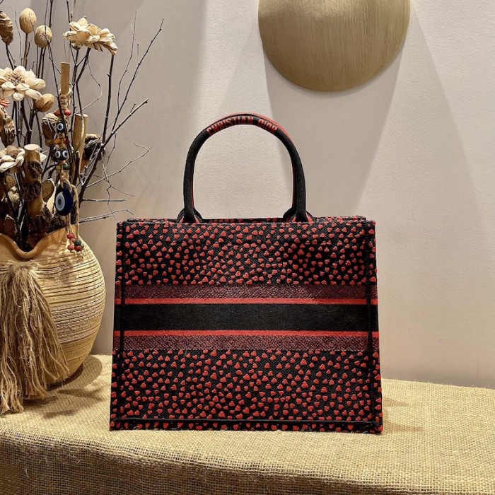 D*or small D*or book tote i love paris and red hearts embroidery