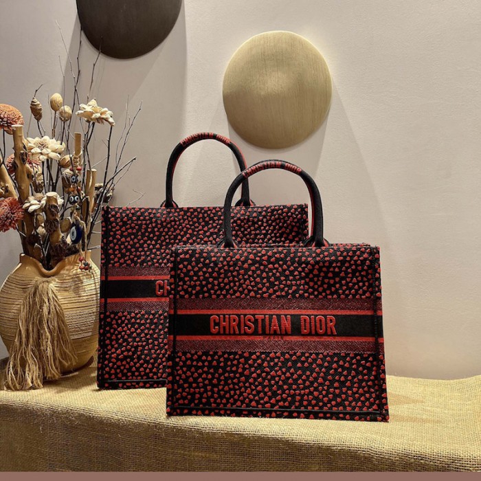 D*or large D*or book tote i love paris and red hearts embroidery