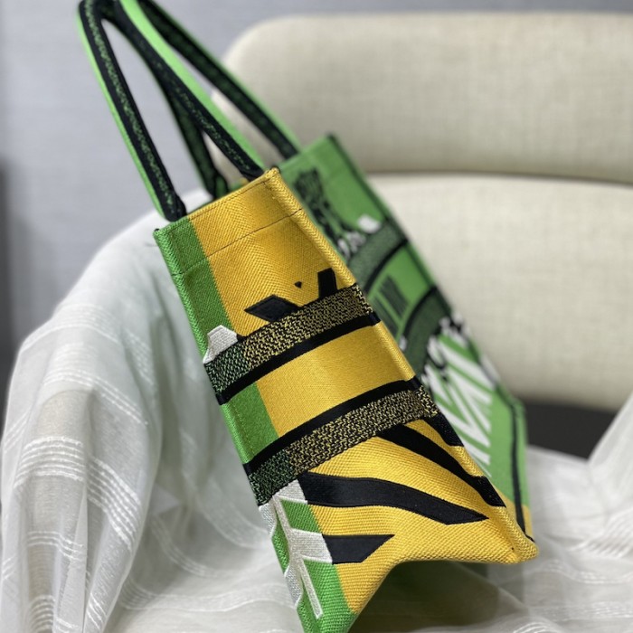 medium D*or book tote bright green and orange d-jungle pop embroidery