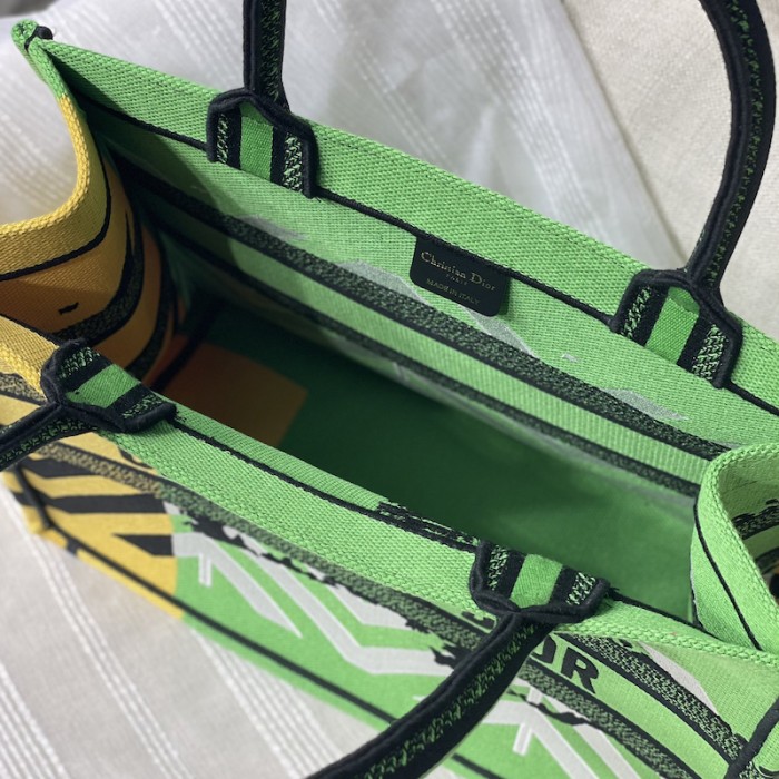 medium D*or book tote bright green and orange d-jungle pop embroidery