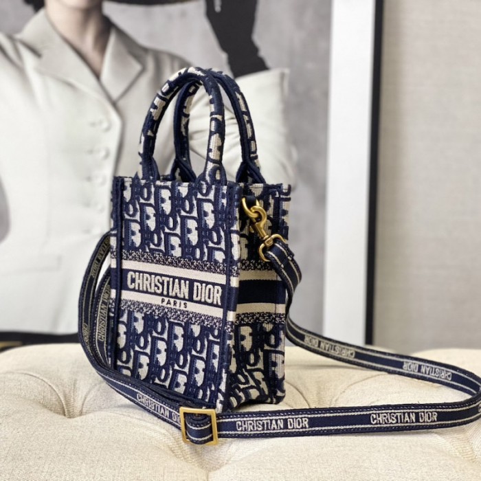 mini D*or book tote phone bag blue D*or oblique embroidery