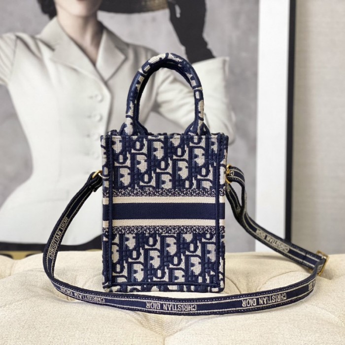 mini D*or book tote phone bag blue D*or oblique embroidery