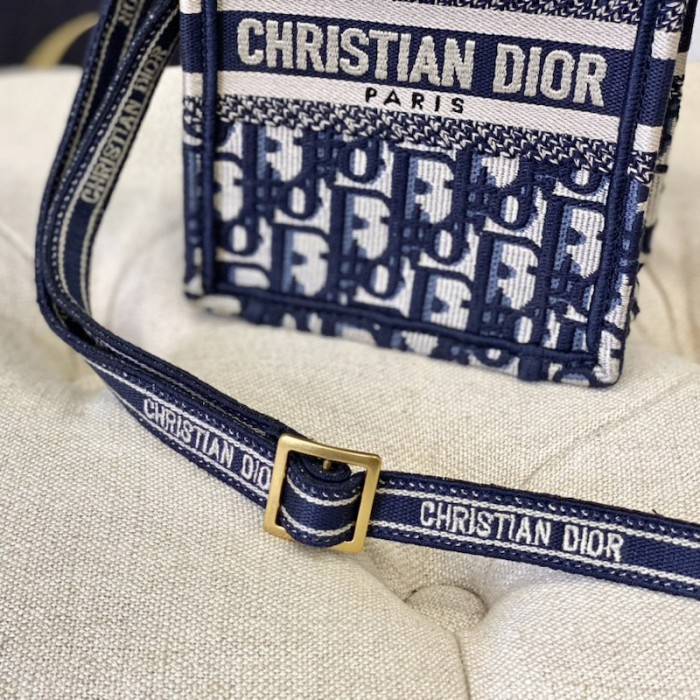 mini D*or book tote phone bag blue D*or oblique embroidery