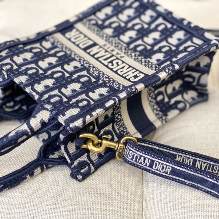 mini D*or book tote phone bag blue D*or oblique embroidery