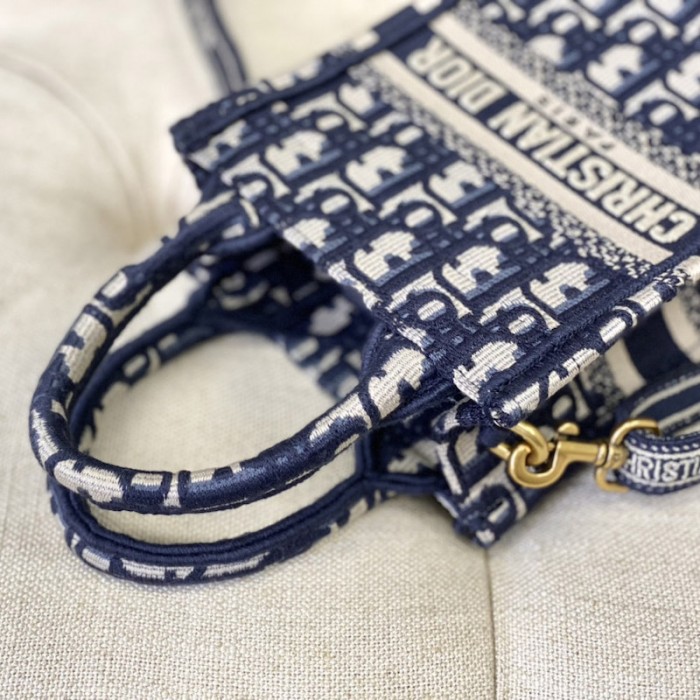 mini D*or book tote phone bag blue D*or oblique embroidery