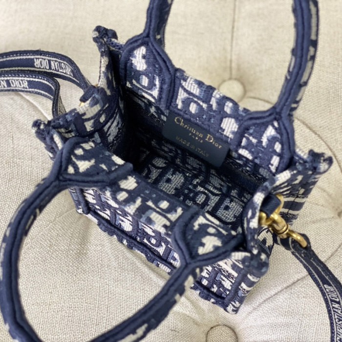 mini D*or book tote phone bag blue D*or oblique embroidery