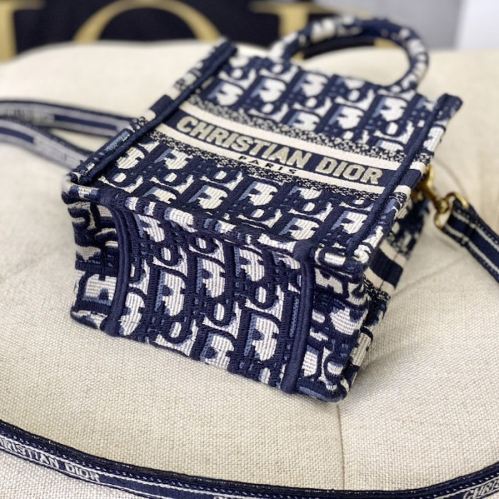 mini D*or book tote phone bag blue D*or oblique embroidery