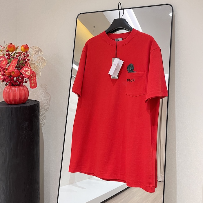 D*or and otani workshop relaxed-fit t-shirt red slub cotton jersey