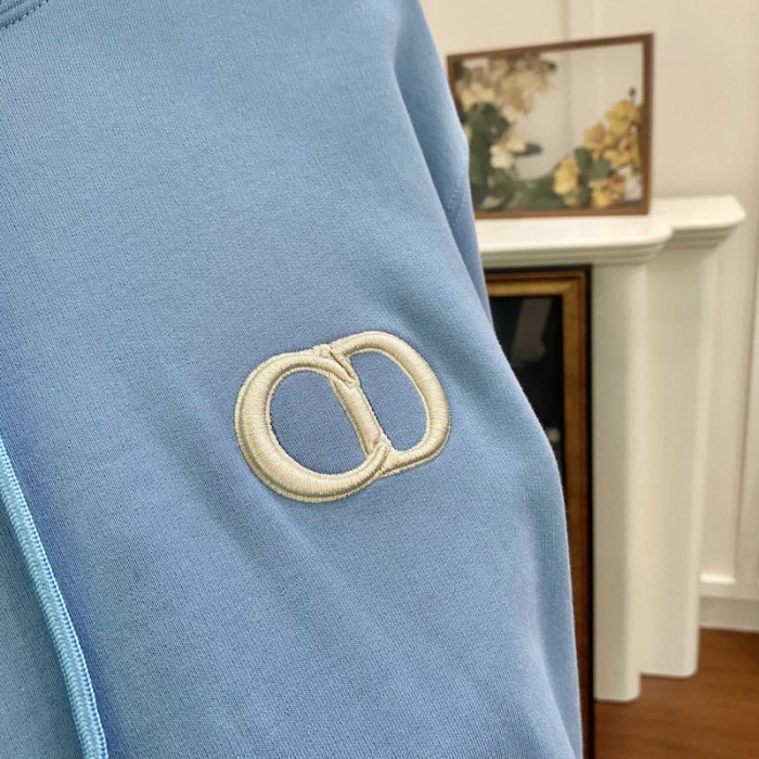 D*or essentials cd icon hooded sweatshirt blue cotton fleece