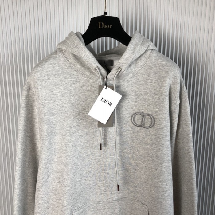 D*or essentials cd icon hooded sweatshirt gray cotton fleece