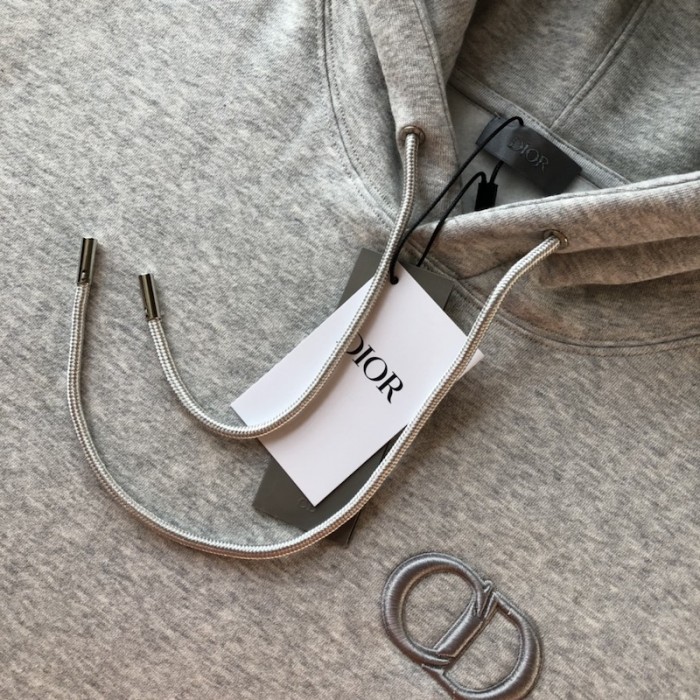 D*or essentials cd icon hooded sweatshirt gray cotton fleece