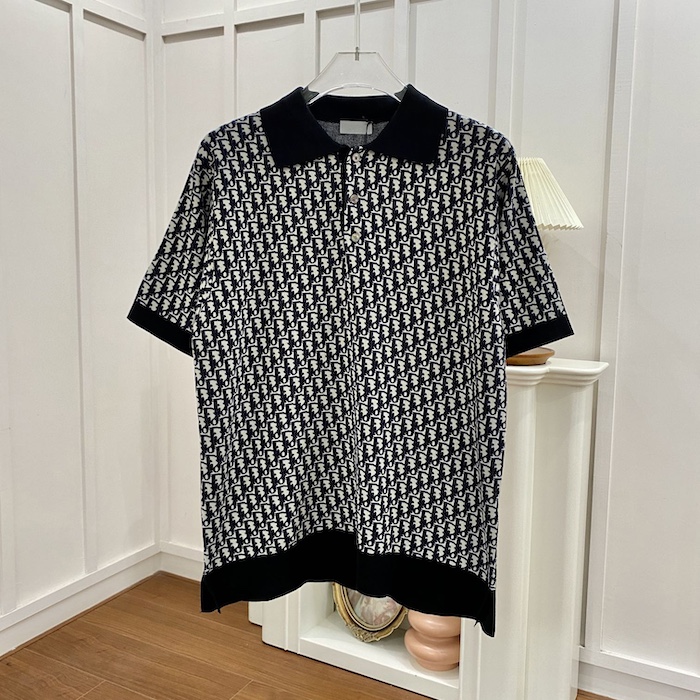 D*or oblique polo shirt black cotton jacquard
