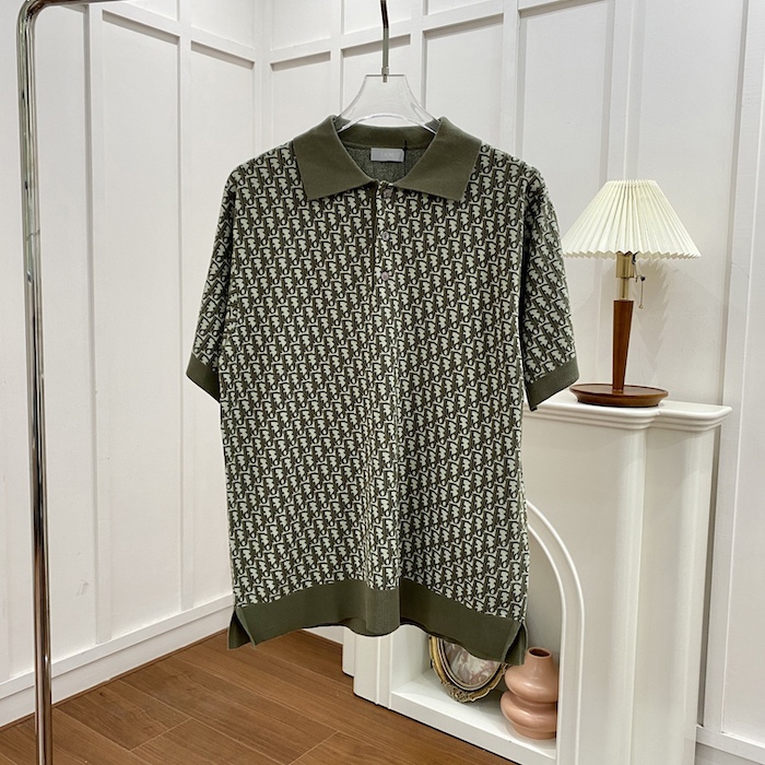 D*or oblique polo shirt green cotton jacquard