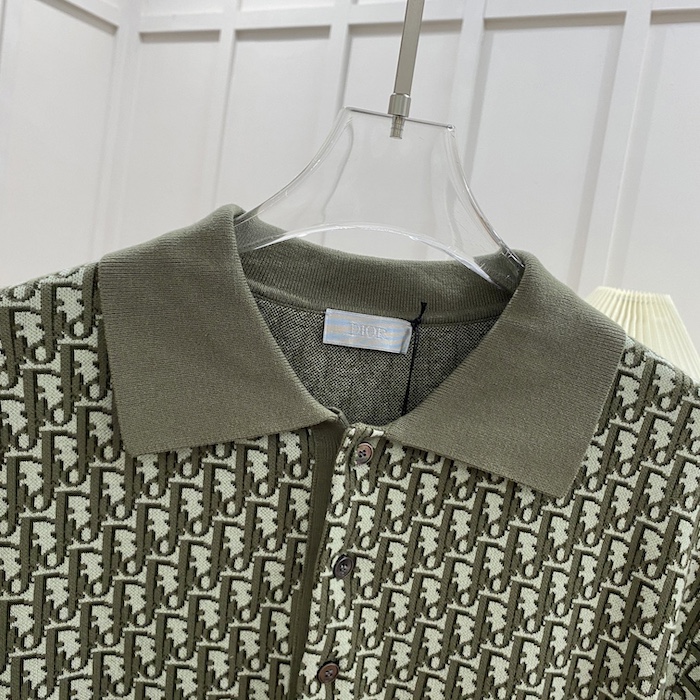 D*or oblique polo shirt green cotton jacquard