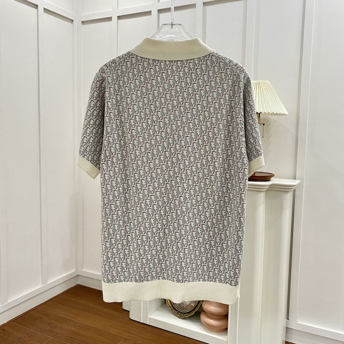 D*or oblique polo shirt white blue and brown cotton jacquard