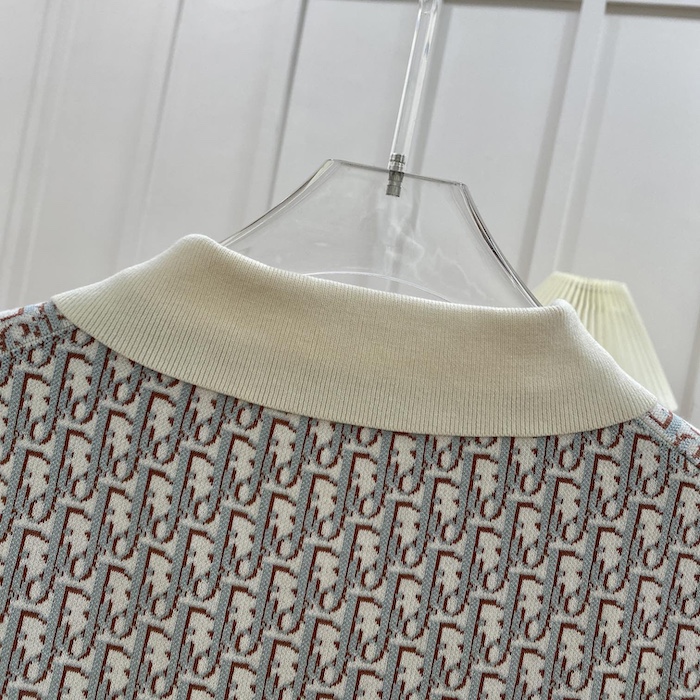 D*or oblique polo shirt white blue and brown cotton jacquard