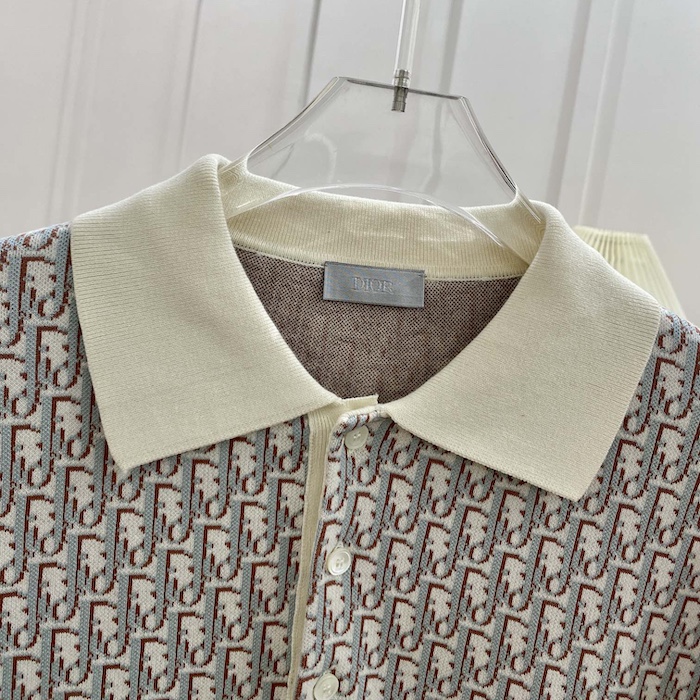 D*or oblique polo shirt white blue and brown cotton jacquard