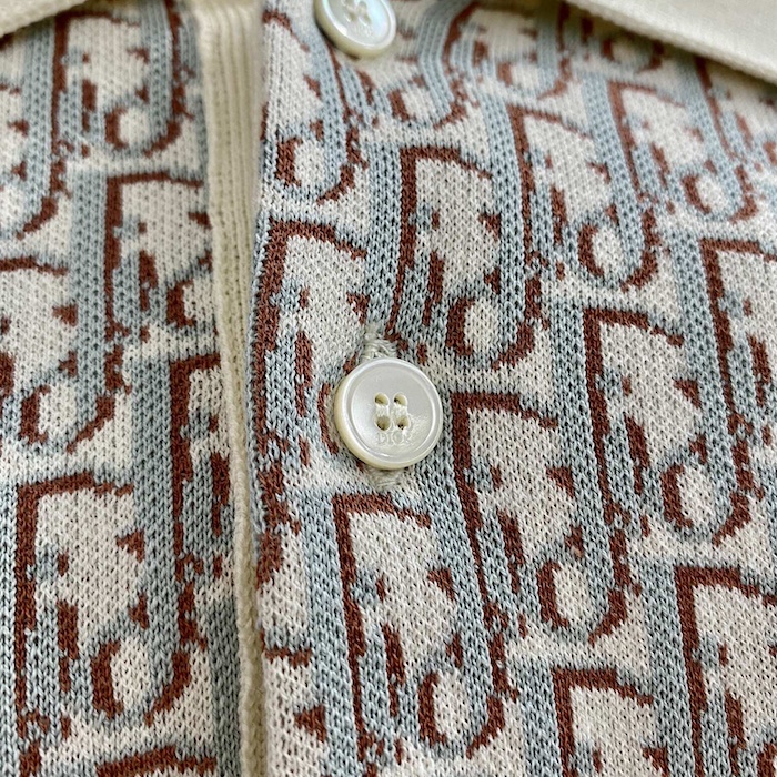 D*or oblique polo shirt white blue and brown cotton jacquard