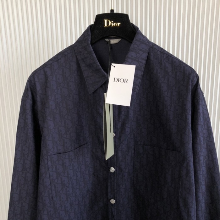 navy blue and black D*or oblique kasuri cotton denim overshirt