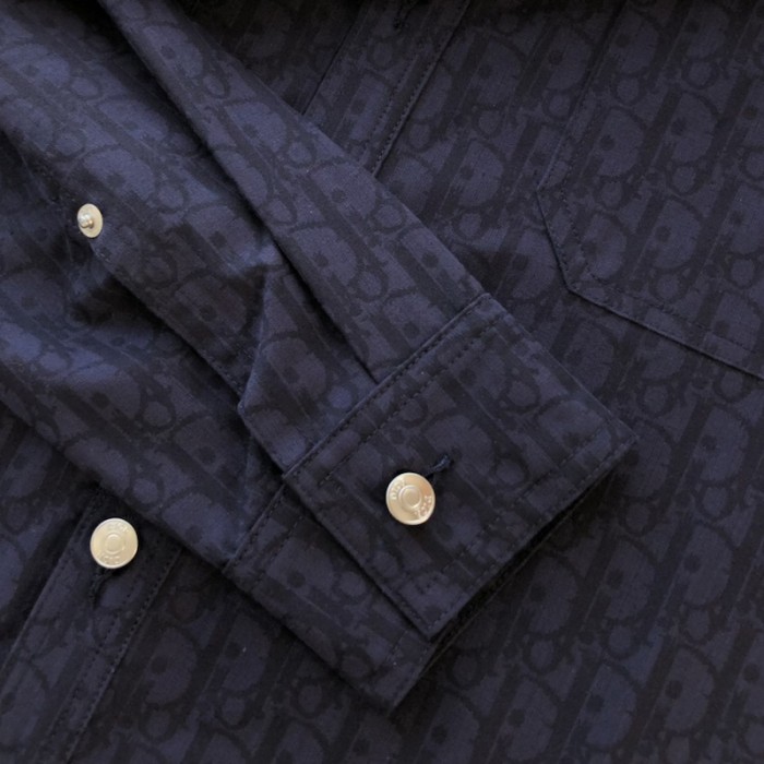 navy blue and black D*or oblique kasuri cotton denim overshirt