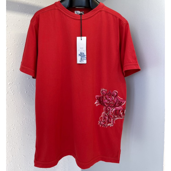 oversized D*or and kenny scharf t-shirt red cotton jersey