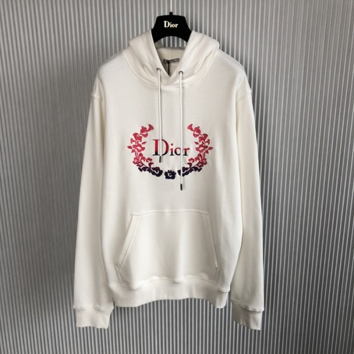 D*or relaxed-fit hooded sweatshirt white cotton fleece