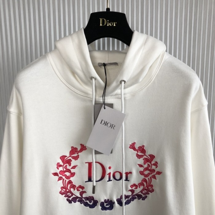 D*or relaxed-fit hooded sweatshirt white cotton fleece